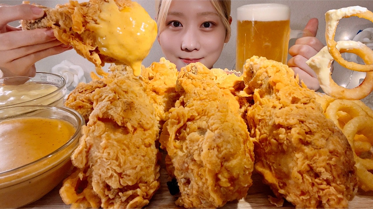 ASMR Жареная курица 【русские субтитры】【Mukbang/ Eating Sounds】