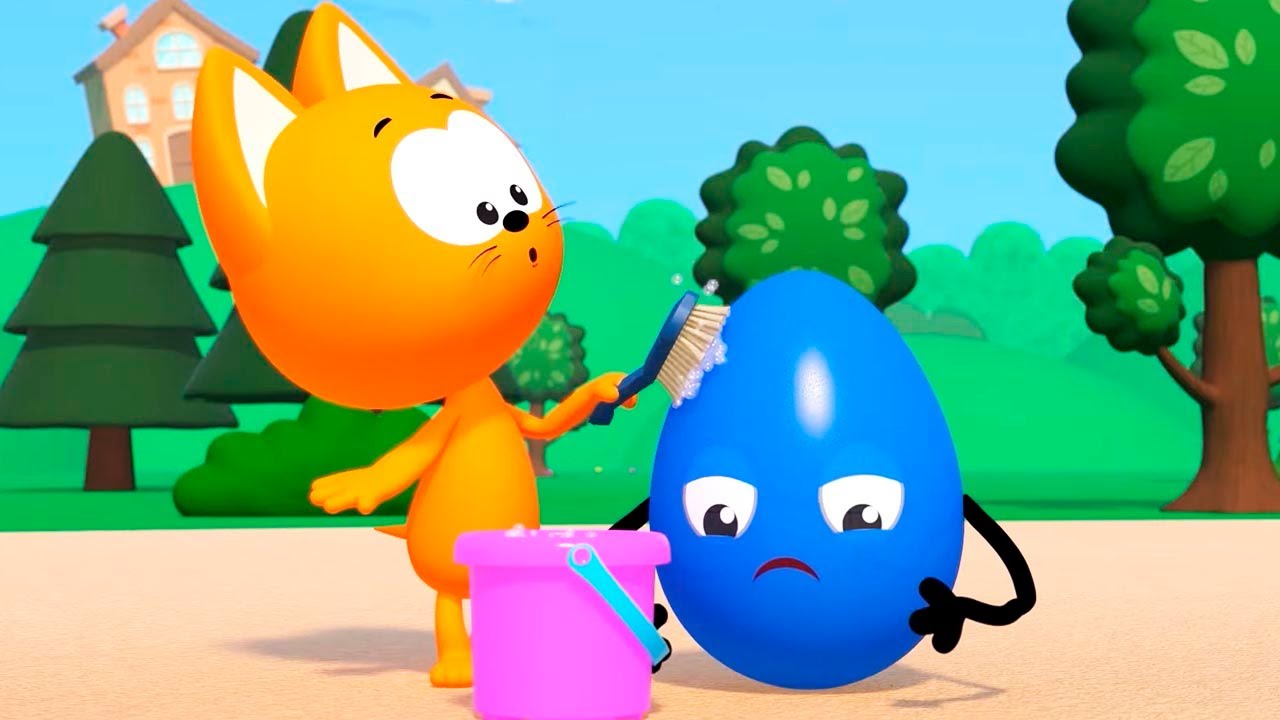 Котёнок Котэ играет с разноцветными яйцами в бассейне с шариками! Мультики для малышей