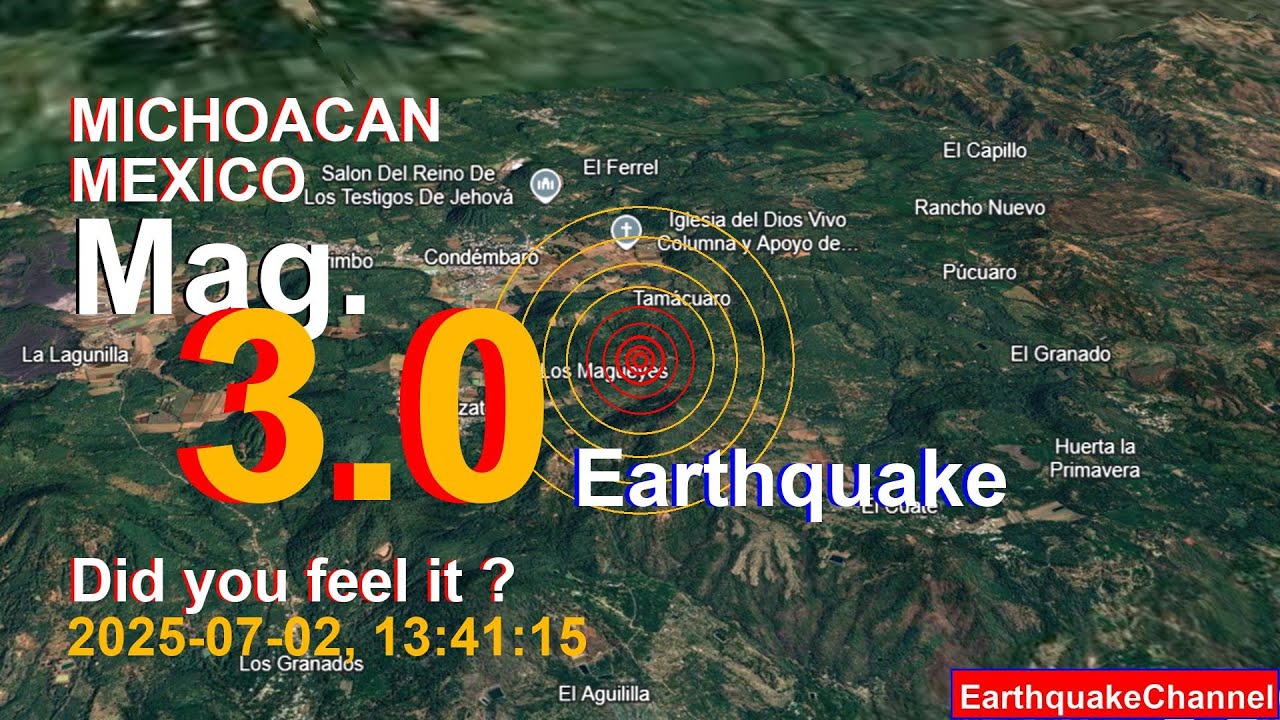 michoacan, mexico Earthquake today now 2025-07-02, at 