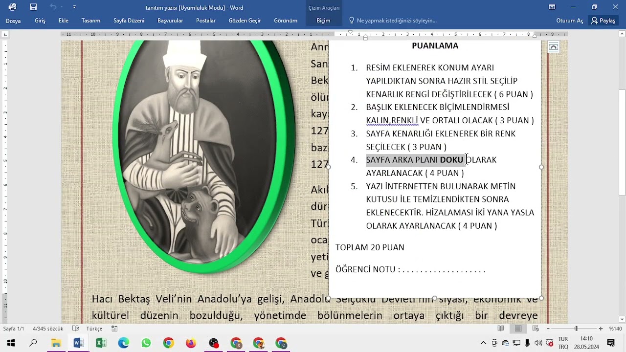 Word Sınav Uygulamaları Tek Sayfa Tanıtım ve Katılım Belgesi Hazırlama