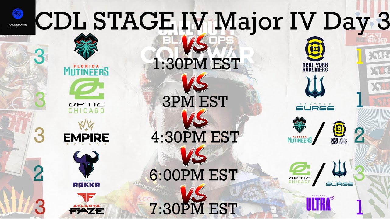 CDL Major 4 Day 3  - Faze vs Ultra - Optic vs Surge - Mutineers vs Subliners - COD League Esports