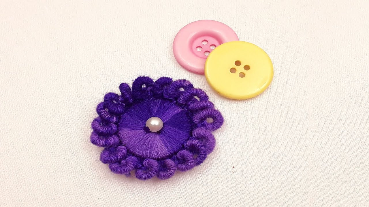 Hand embroidery amazing button flower making tricks#easy button flower embroidery