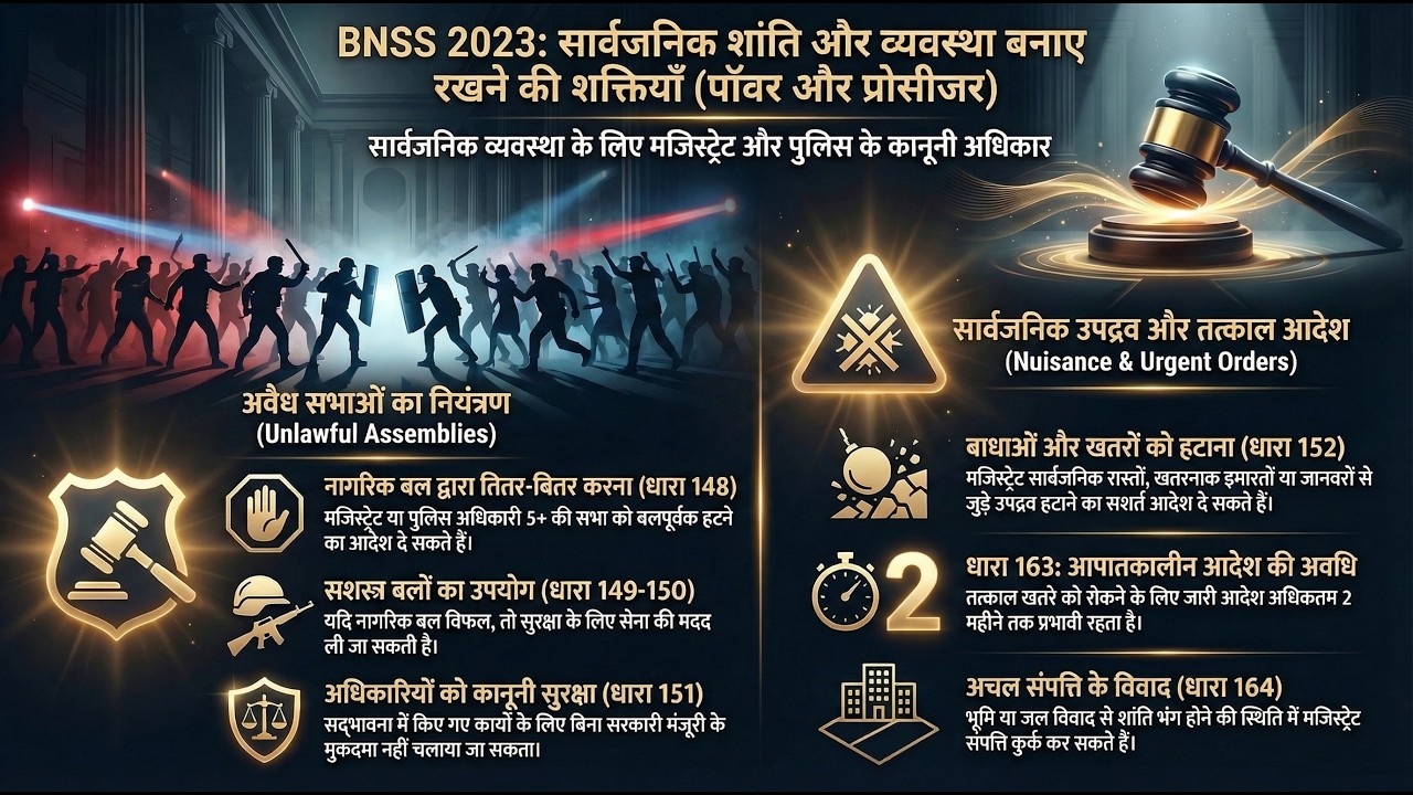 Maintenance of Public Order under BNSS | Sections 148&ndash;167 Explained in Hindi