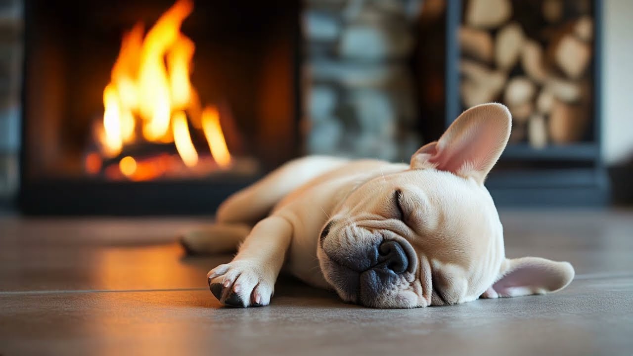 Cozy Fireplace - Sleeping French Bulldog Puppy 🐶🔥 10 Hours of Warmth & Relaxation