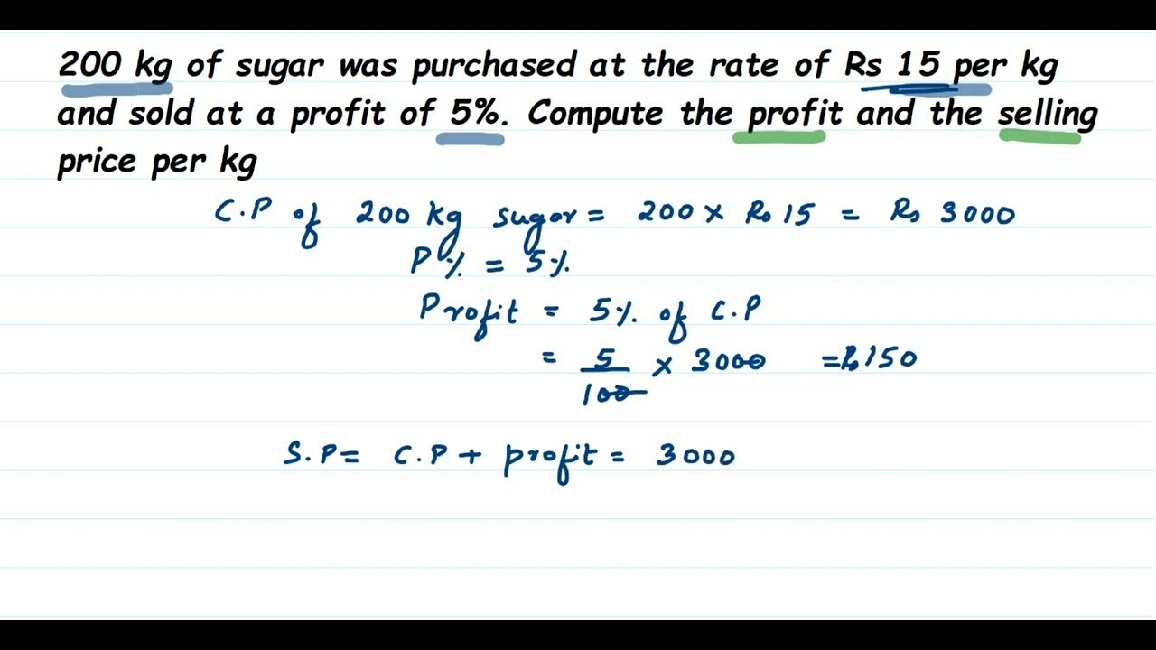 200 kg of sugar was purchased at the rate of Rs 15 per kg and sold at a profit of 5%...