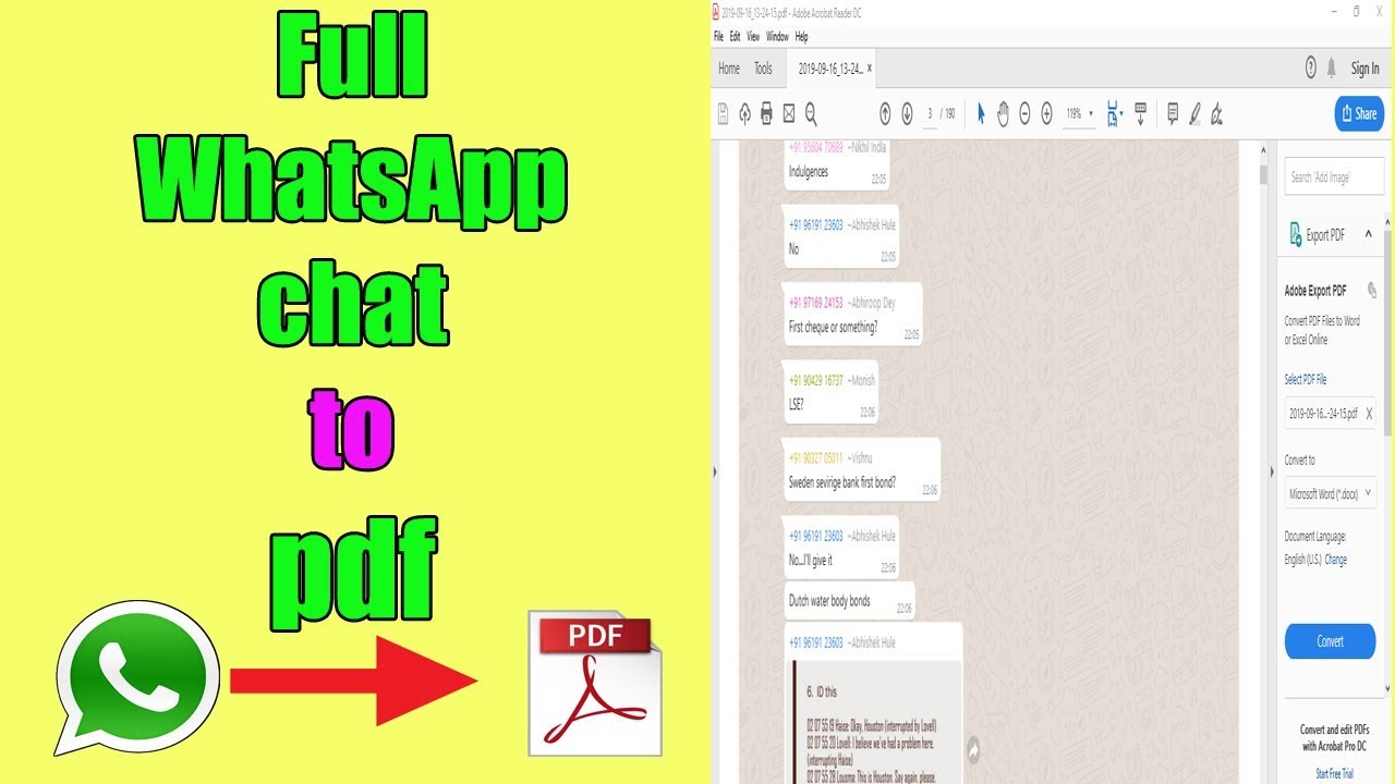 Convert full WhatsApp chat to pdf in same conversation layout #whatsapptricks