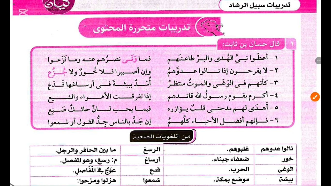 حل نصوص متحررة على درس( سبيل الرشاد )منهج شهر 11 من كتاب كيان 2026 للصف الثاني الثانوي تيرم أول 