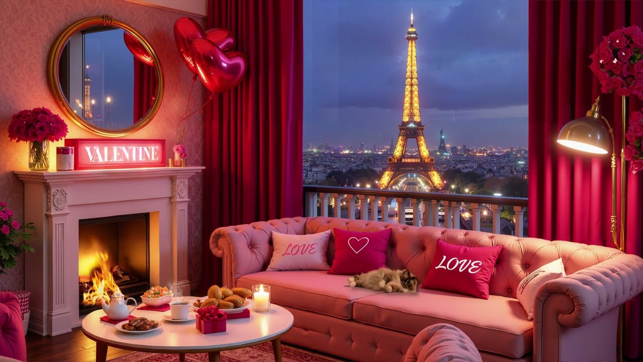 Valentine Cozy Pink Room in Paris 💕 Gentle Piano Music to Calm Stress & Sleep Well 🌙🎶
