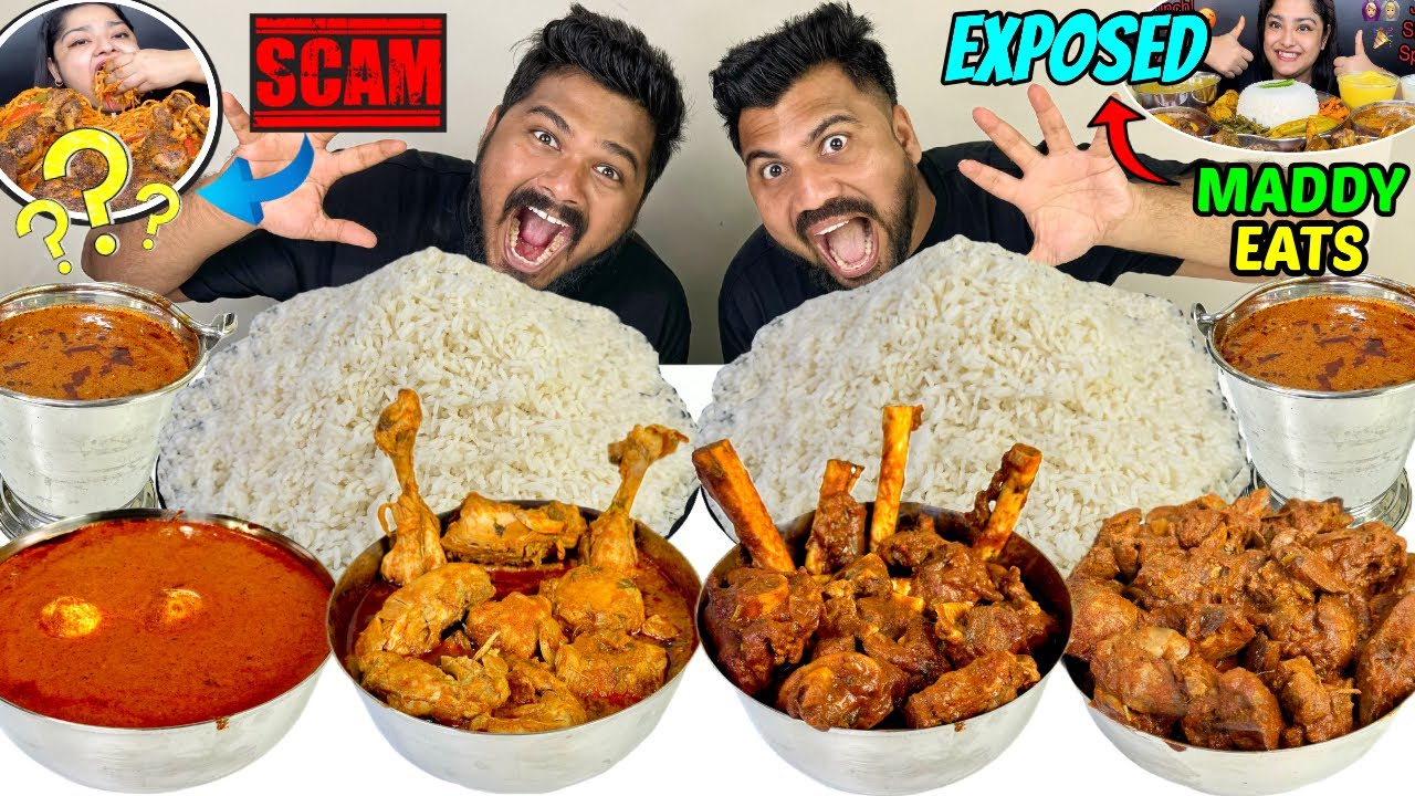 Maddy Eats ONE TIME MEAL CHALLENGE😱SPICY MUTTON & CHICKEN CURRY & KALEJI CURRY &EGG CURRY WITH RICE🔥