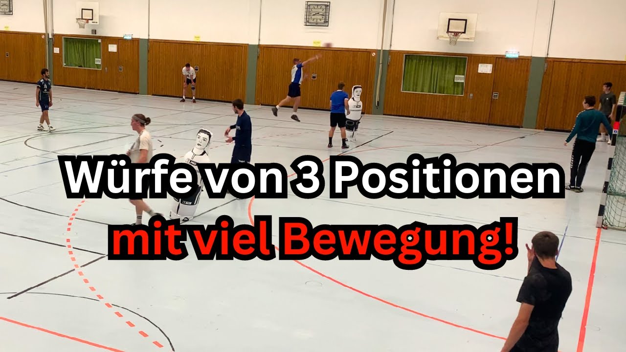 Wurfübung: 3 Würfe von verschiedenen Positionen mit viel Bewegung und anspruchsvollen Pässen.