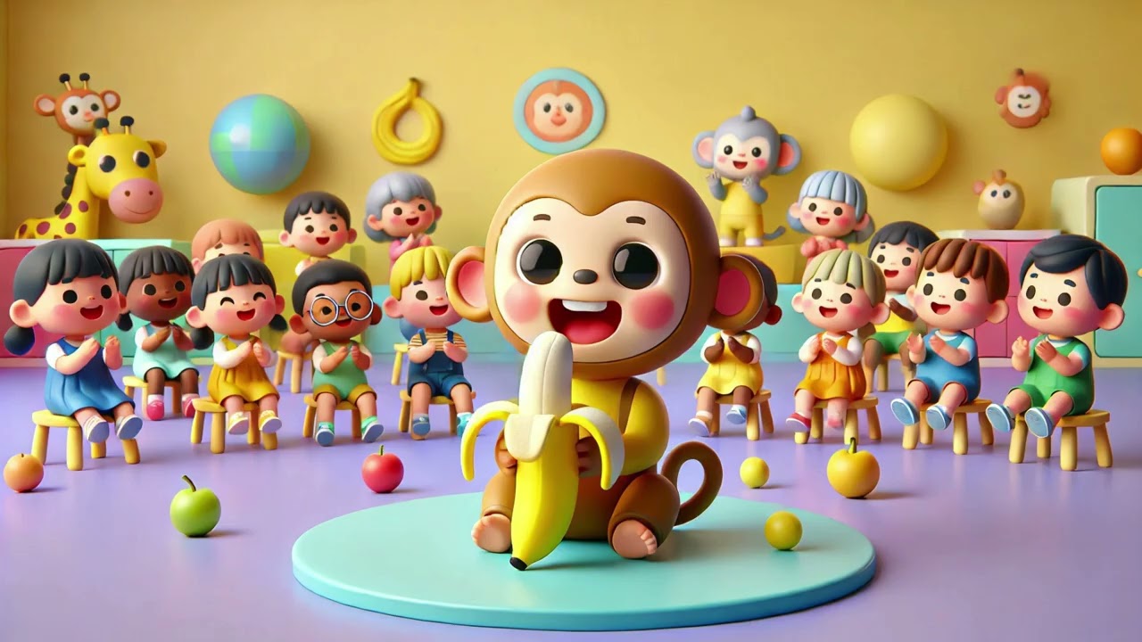 🐒 Monkey Eats Banana 🍌 | Fun Animal Learning Story for Kids 🌴🎉🐵Monkey Eats Banana 🍌🐒
