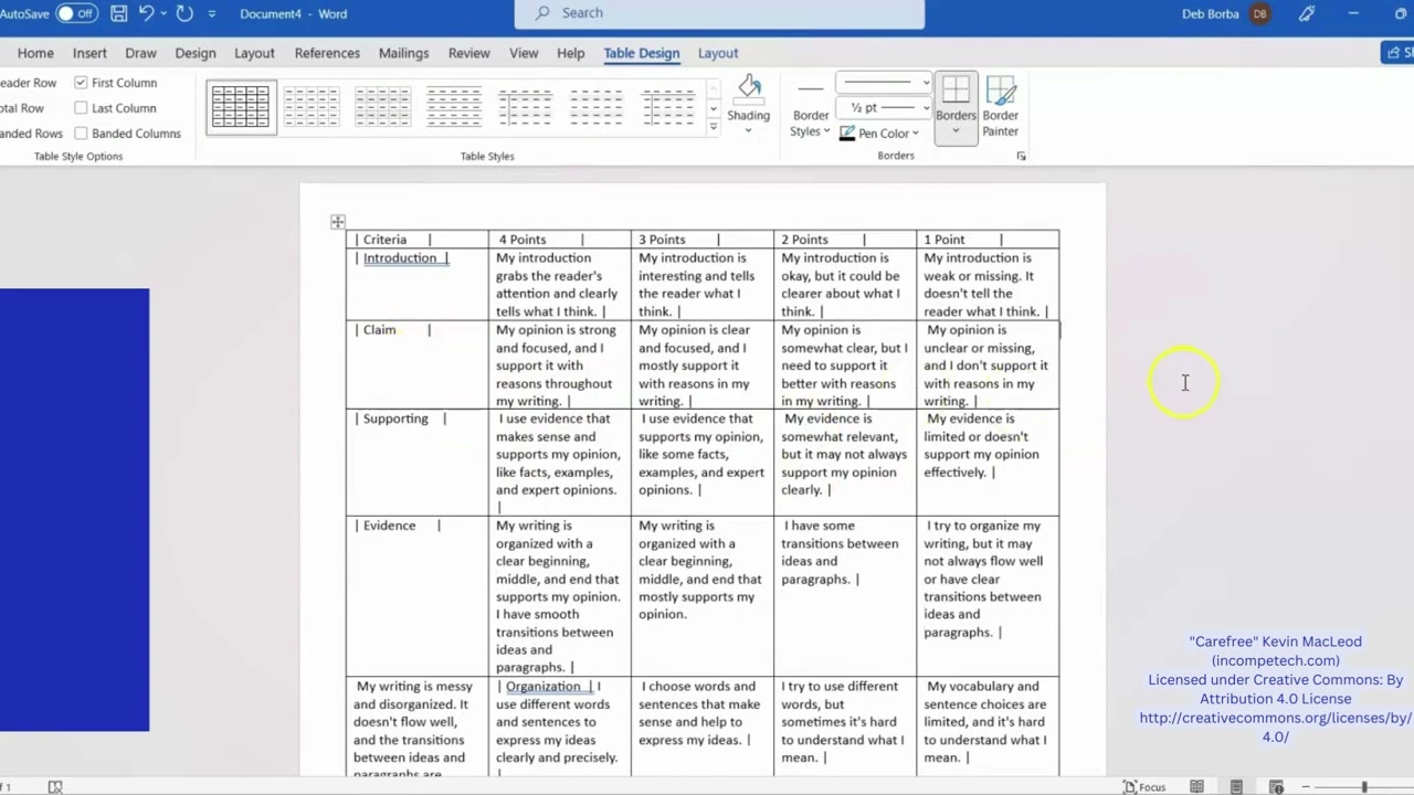 Convert ChatGPT Rubric to Table in Word
