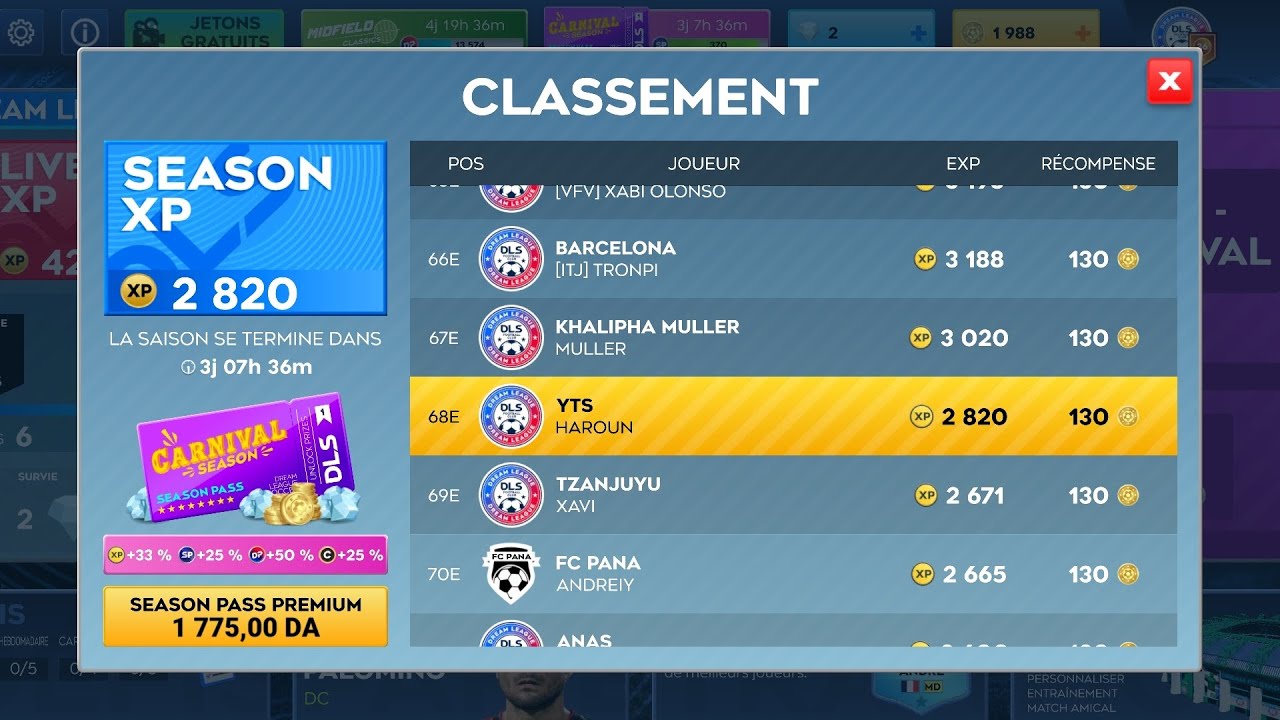 Player classement in global World DLS dreams league الظهور في التصنيف العالمي