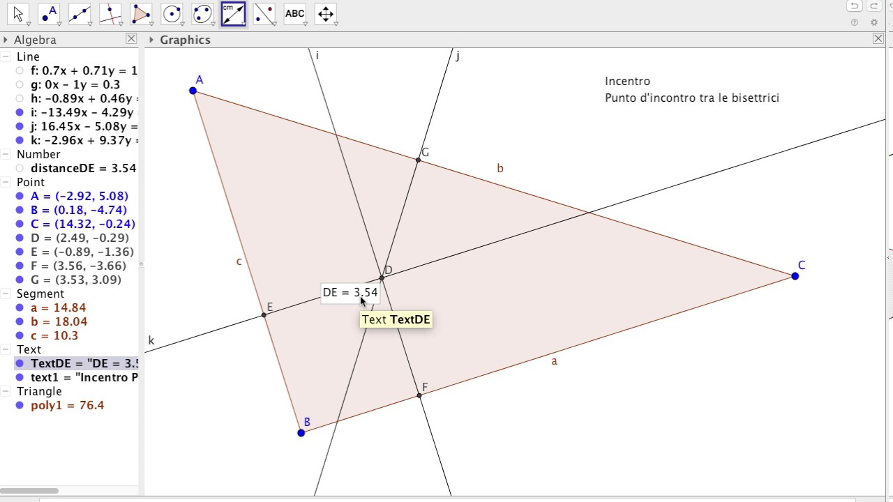 Incentro - Costruzione con Geogebra - Punti Notevoli Triangolo