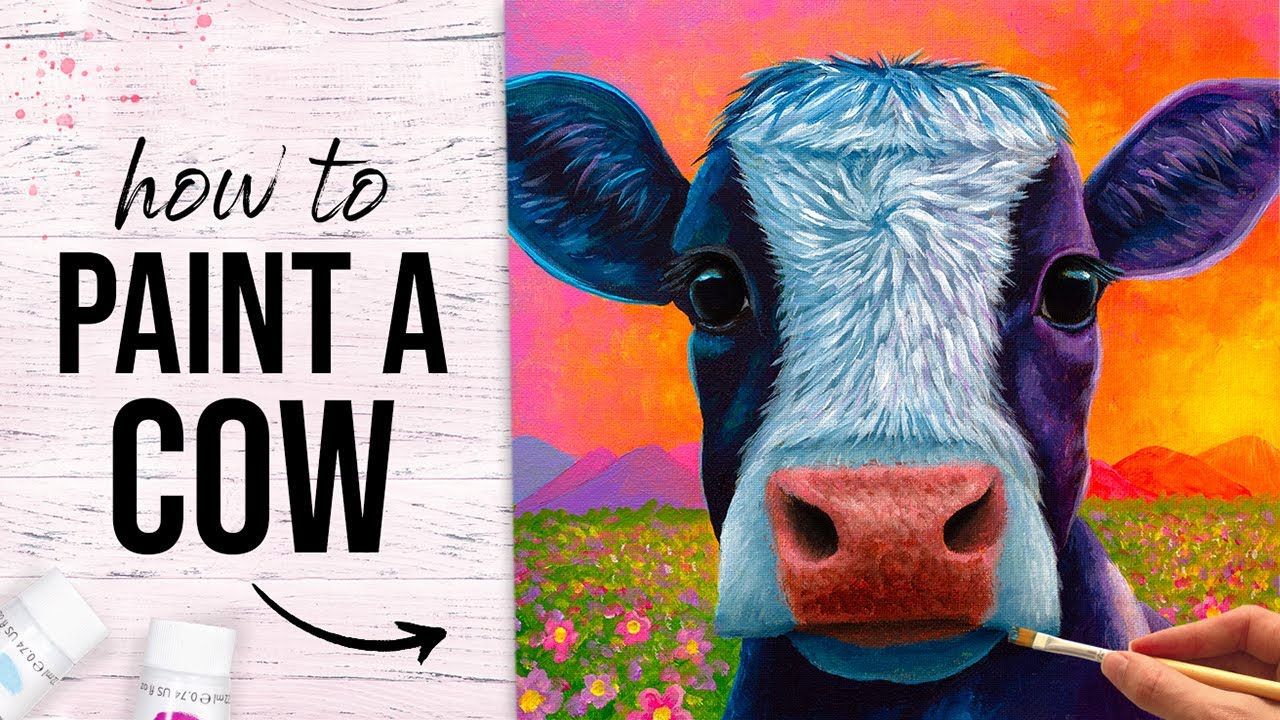 How to Paint a Colourful Cow in Acrylics | Cute Cow Painting Tutorial