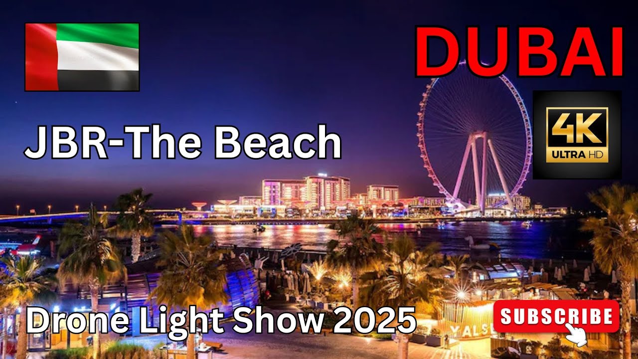 DUBAI [4K] Amazing JBR Beach Walk Drone Light Show 2025! #viral #jbrbeach #palmjumeirah #viralvideo