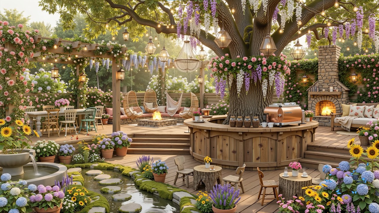 ☀️ Elegant Outdoor Café Jazz | Relaxing Spring Garden Ambience with Smooth Jazz & Blooming Flowers 🌸