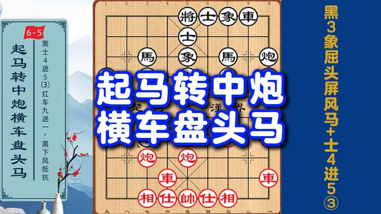 起马局转中炮横车盘头马6-5，黑3象屈头屏风马+黑仕4进5③
