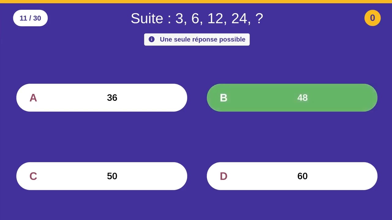 30 QCM de nombres à compléter
