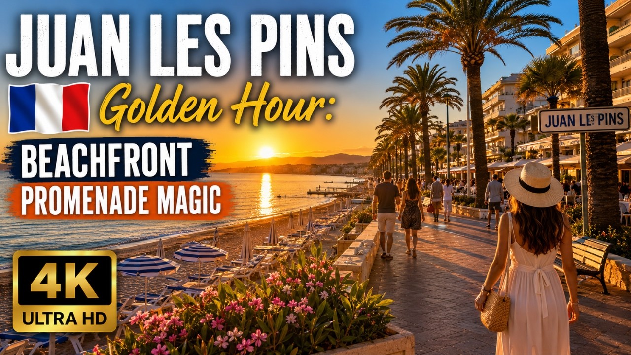 Juan les Pins 🇫🇷 Golden Hour: Beachfront Promenade Magic 4K