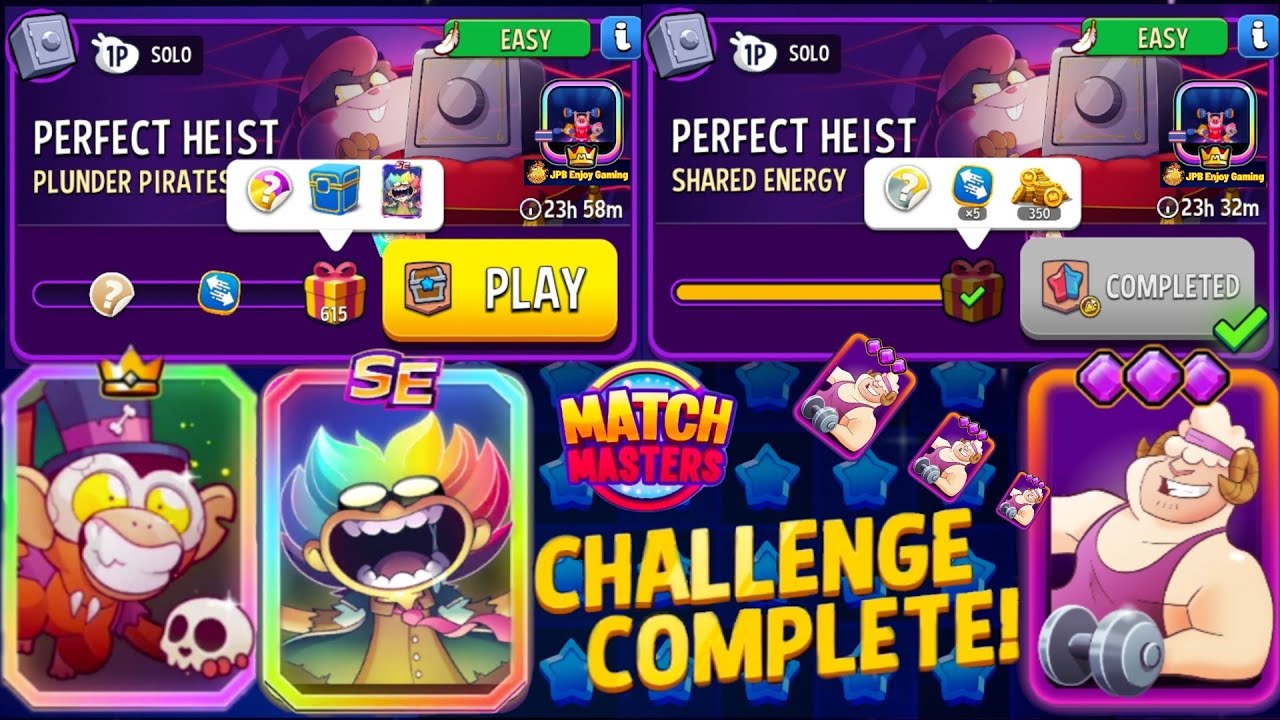 2 Solo/ Plunder Pirates Solo Challenge Perfect Heist/ 615 Score/ Shared Energy+Yellow 💛 765 Score