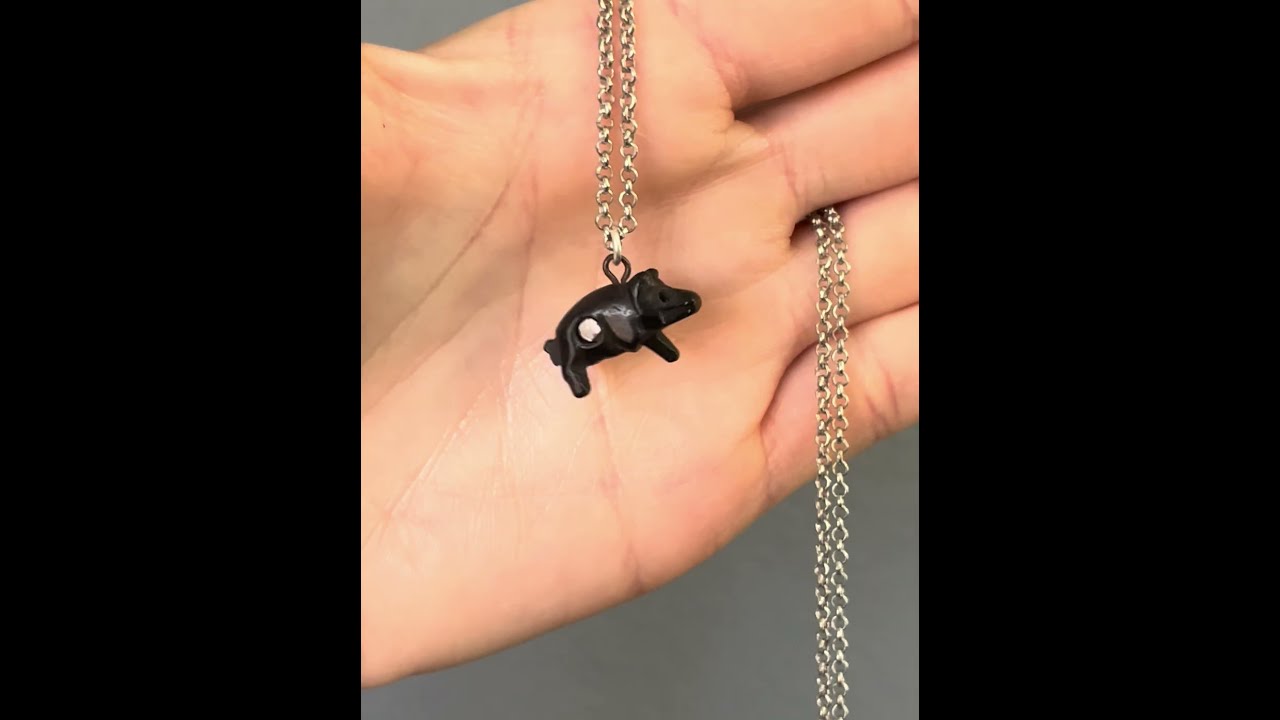 Carved Irish Bog Oak Stanhope Pig Pendant Necklace