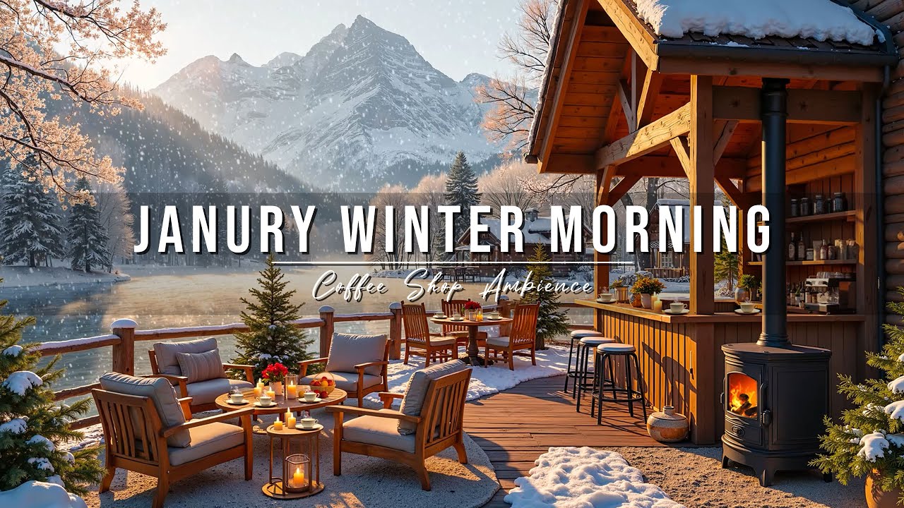 Warm January Winter Morning at Outdoor Coffee Shop Ambience ❄ Smooth Piano Jazz Music for Relaxation