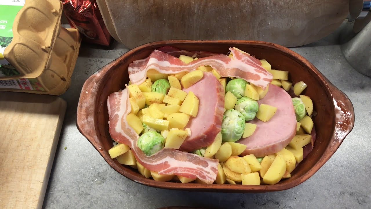 Römertopf - Kasseler Rosenkohl Kartoffeln