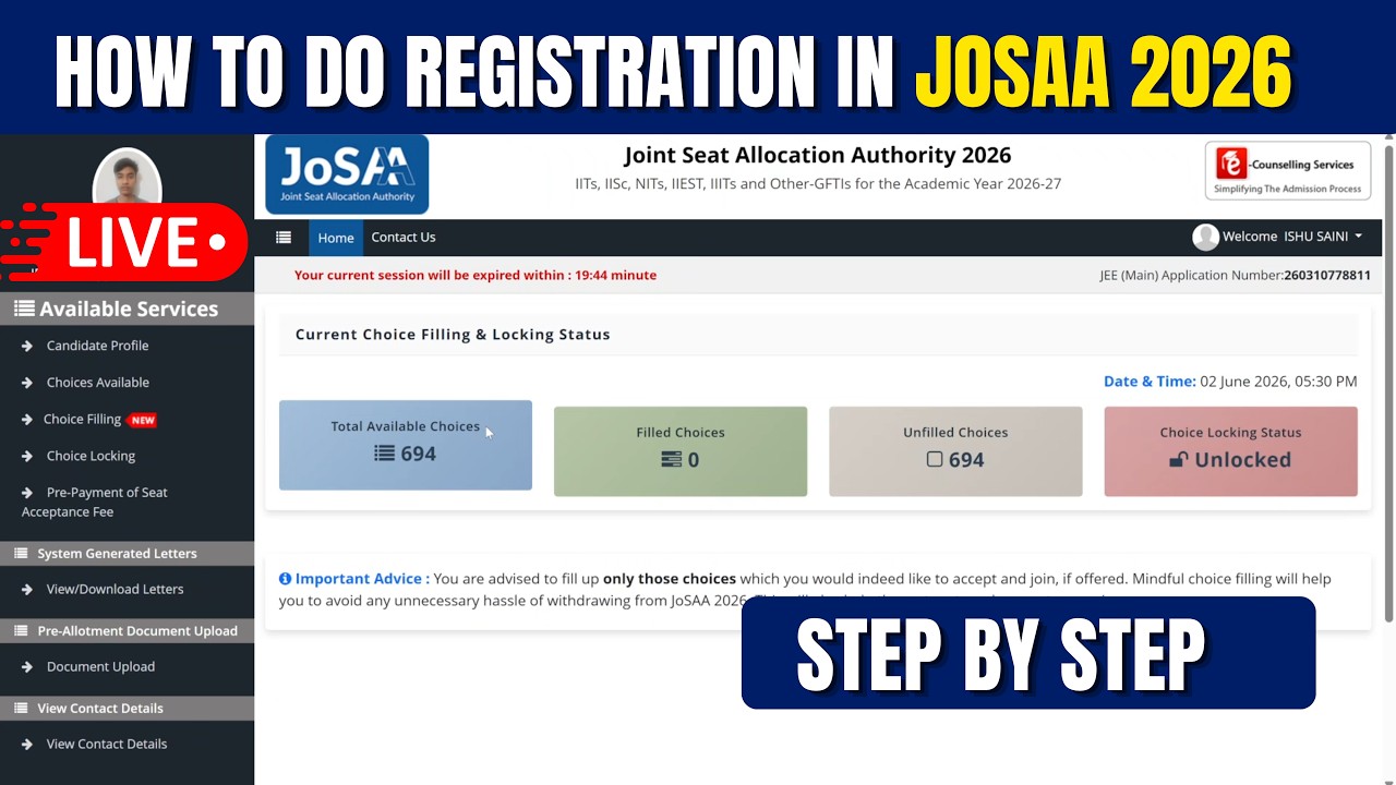 How to Fill JOSAA Counselling Registration Form 2026 | How to do Choice Filling in JOSAA Counselling