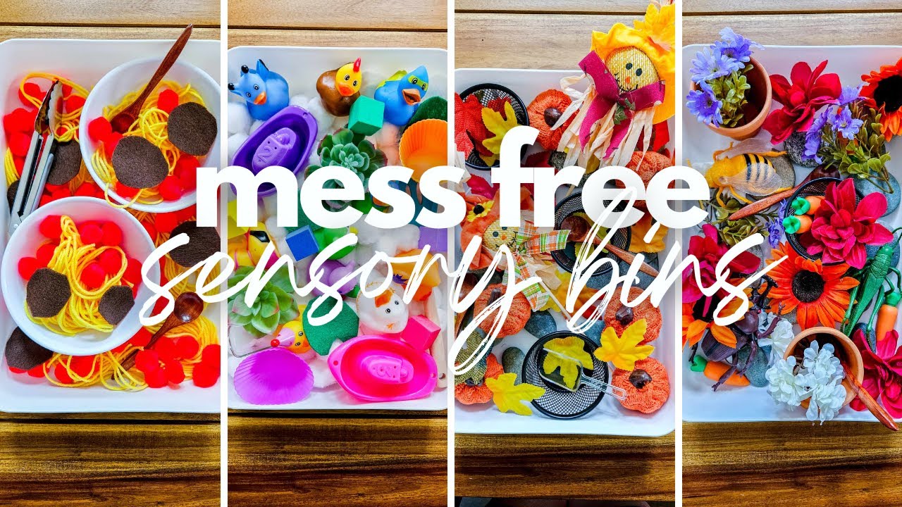 4 MESS FREE sensory bins for toddlers | affordable DIY sensory play ideas that won't make a mess