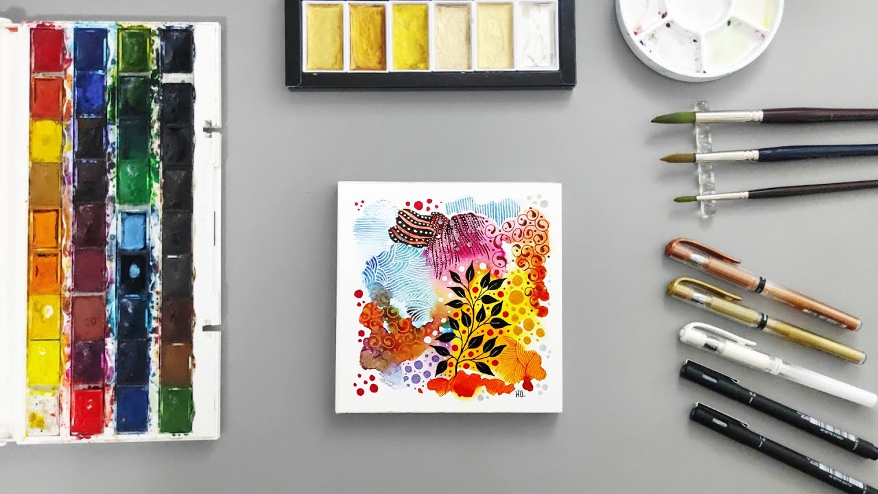 Mini Watercolor Zentangle Art Tutorial | Relaxing and Creative