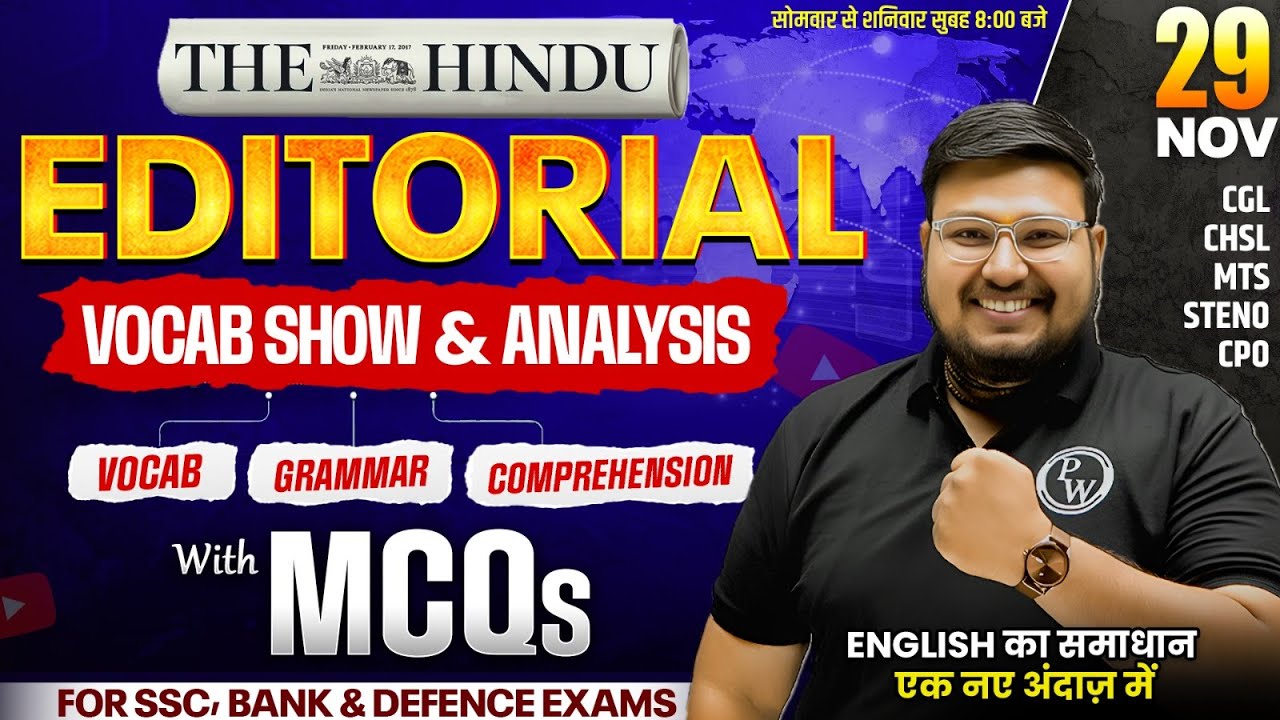 The Hindu Analysis Today | 29 Nov 2025 The Hindu Vocabulary, Grammar & Comprehension | by Bhragu Sir