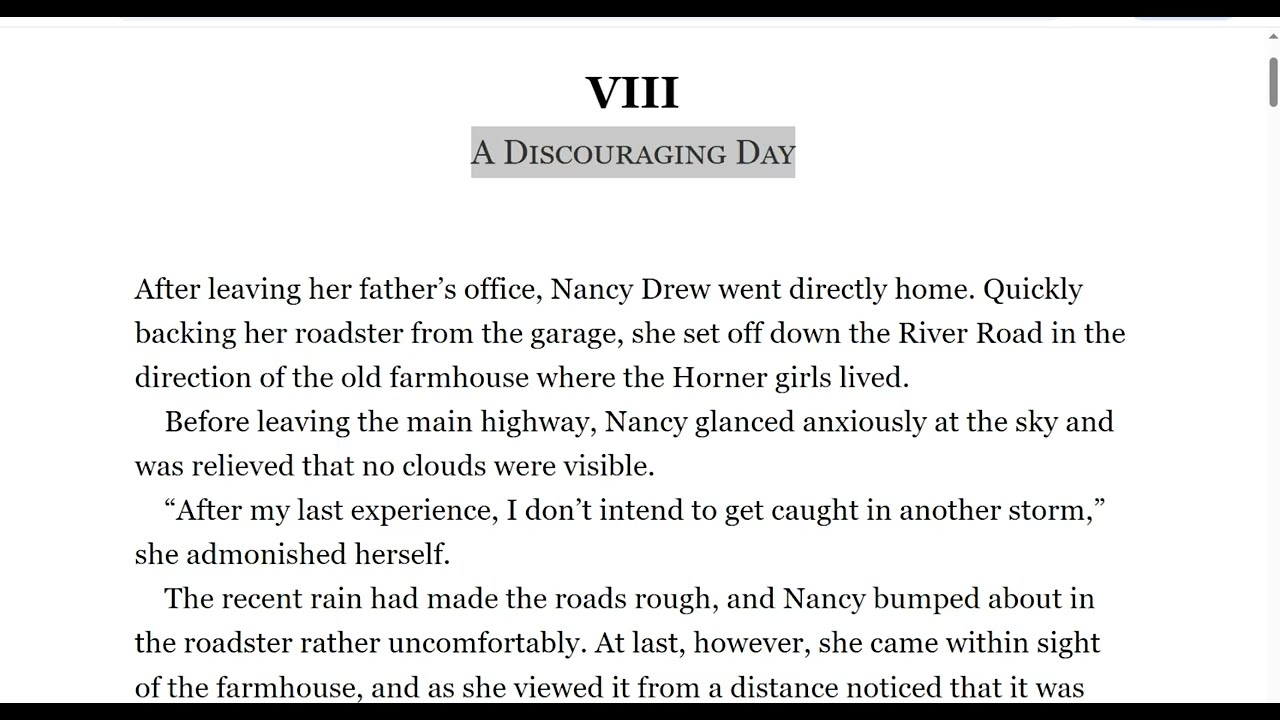 Read Aloud - Nancy Drew - The Secret of the Old Clock - VIII A Discouraging Day