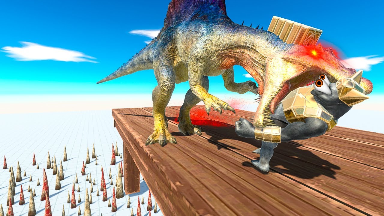 CRAZY PRIMATES vs CARNIVORE DINOSAURS | TABLE BATTLE over SPIKES - Animal Revolt Battle Simulator