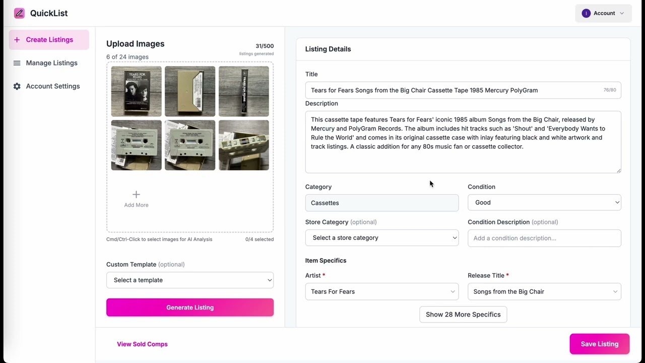 QuickList AI Listing Tool | eBay Listings in Seconds | Demo Video