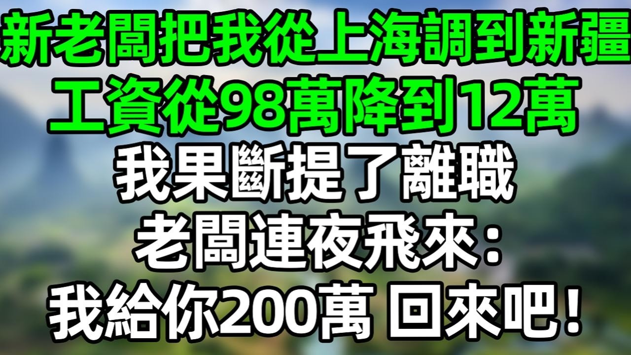 新老闆把我從上海調到新疆，工資從98萬降到12萬，我果斷提了離職，老闆連夜飛來：我給你200萬，回來吧！#深夜淺讀 #夜讀人生 #大橘講故事  #情感故事 #講故事  #幸福生活