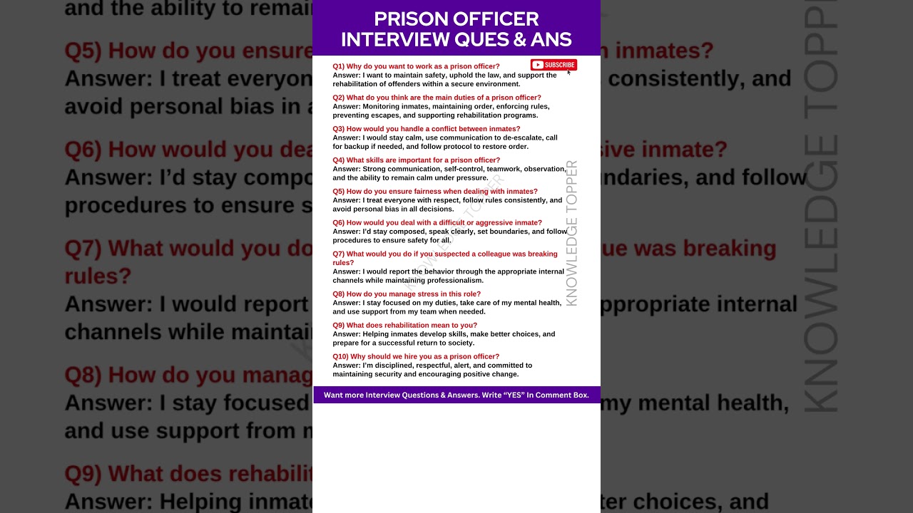 Prison Officer Interview Questions and Answers