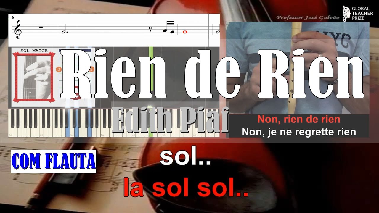 Je ne regrette rien Edith Piaf Piano Flauta Guitarra Educação Musical José Galvão Karaoke Letra CVG