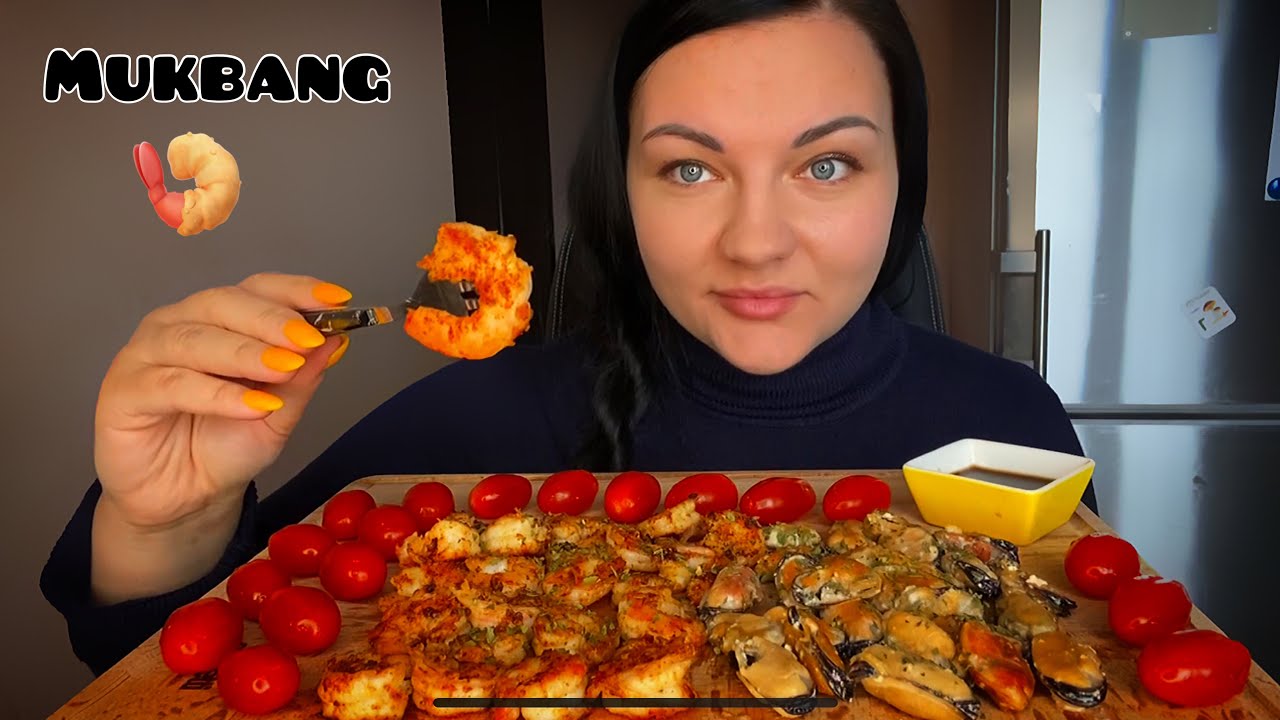 Mukbang KING PRAWNS 🦐 / MUSSELS / Королевские креветки/ мидии / Корза худеет / Korza hydeet мукбанг
