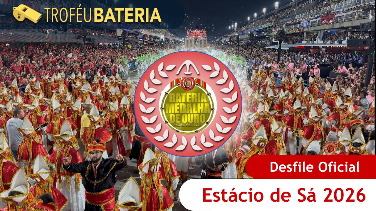 Bateria da Estácio de Sá no desfile oficial da Série Ouro de 2026