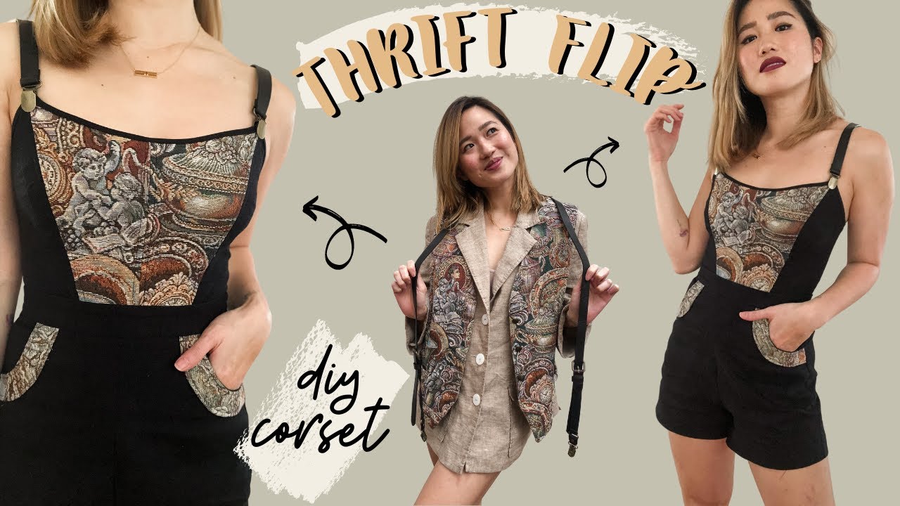 THRIFT FLIP | DIY Corset with Removable Straps & ShortsTutorial | THRIFT STORE CLOTHING MAKEOVER