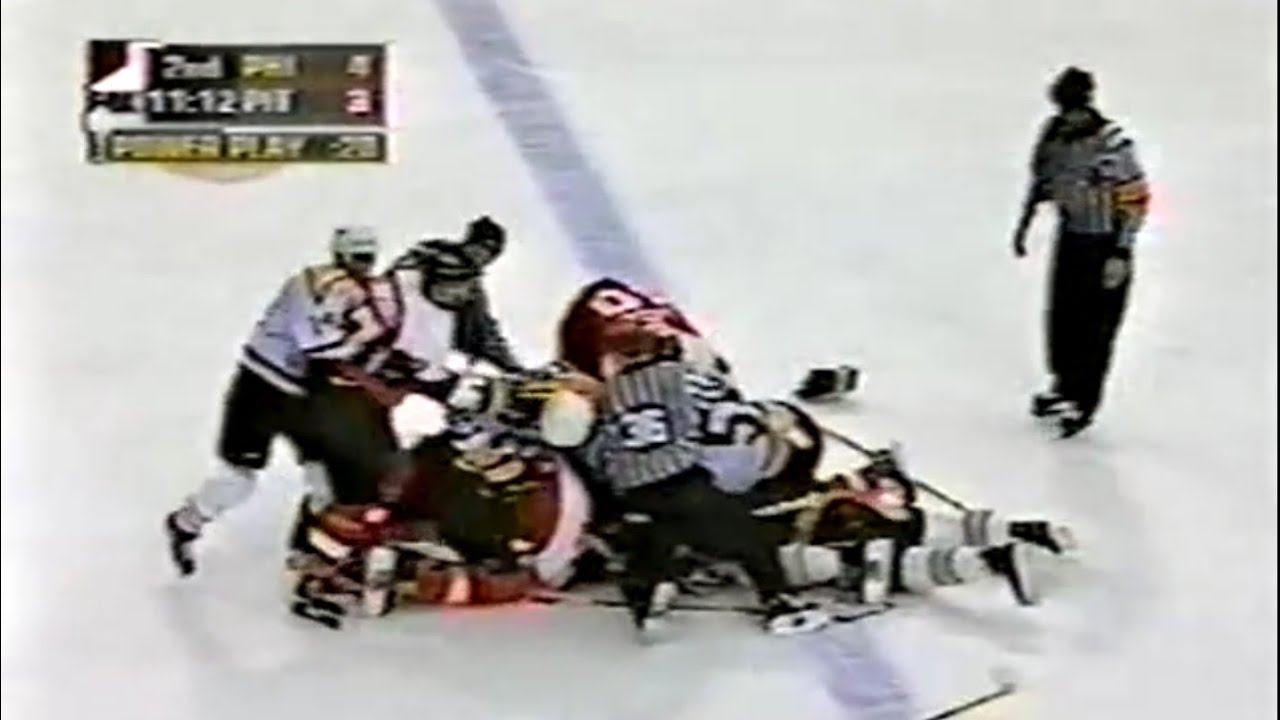 Flyers @ Penguins March 7, 1998 - Kasparaitis hits Lindros