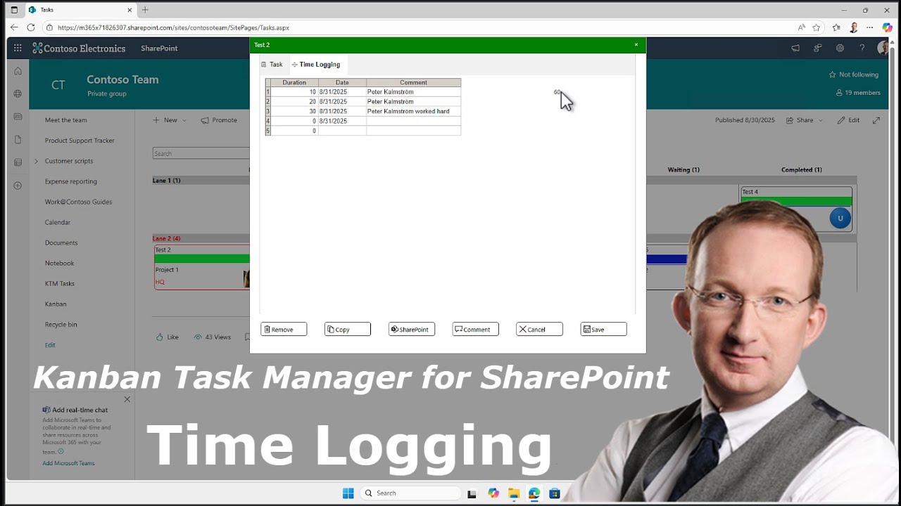 Timelogging in Kanban Task Manager for SharePoint