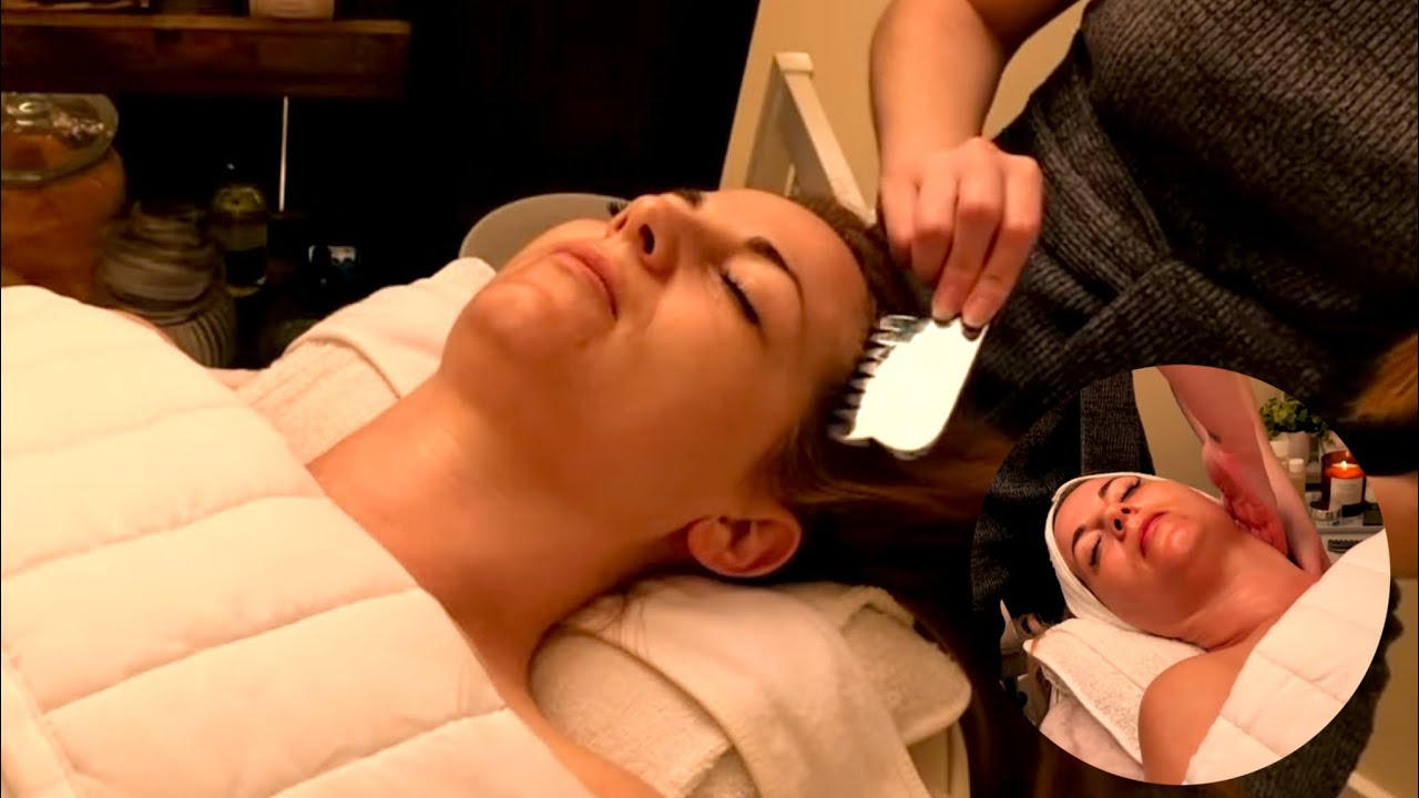 ASMR Spa facial to help you sleep | Neck & Shoulder Massage & Tingly Scalp Gua Sha (soft music)