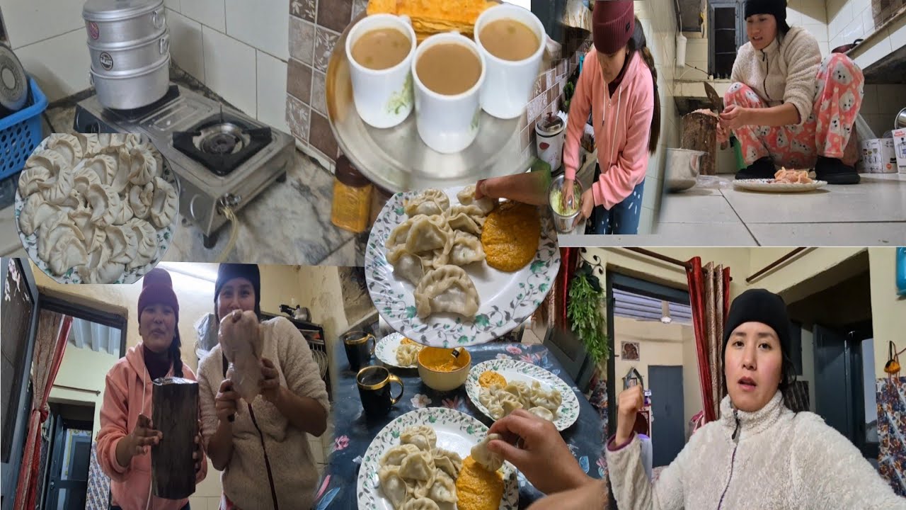 Chicken nd veg Momo party Aju Quetar ma First time  Baine Dee haro sanga 🥳 