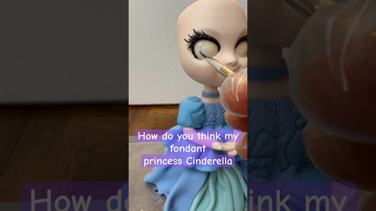 Cinderella princess freehand sculpture fondant art cake topper 