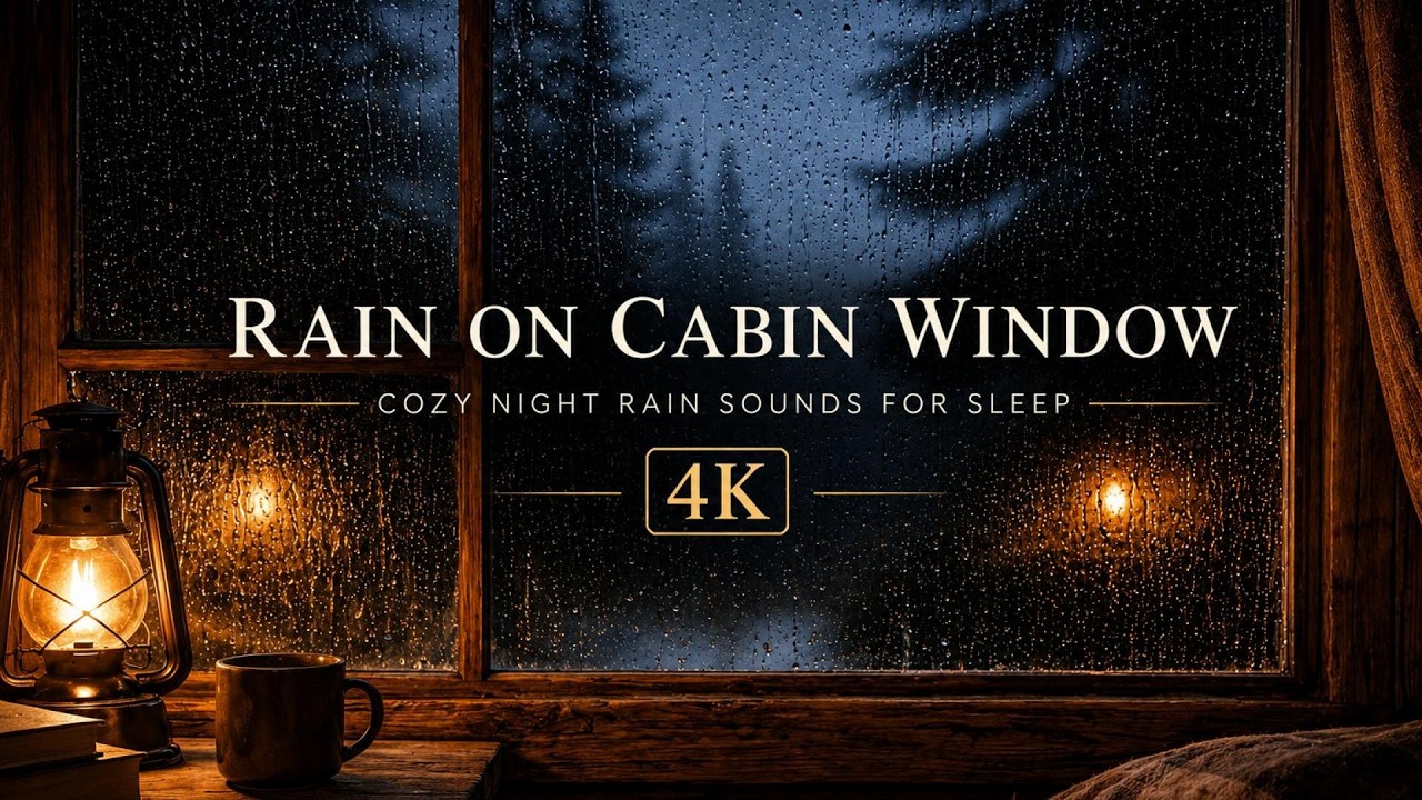 Rain on Cabin Window 🌧️ Cozy Night Rain Sounds for Sleep | 4K Relaxing Ambience