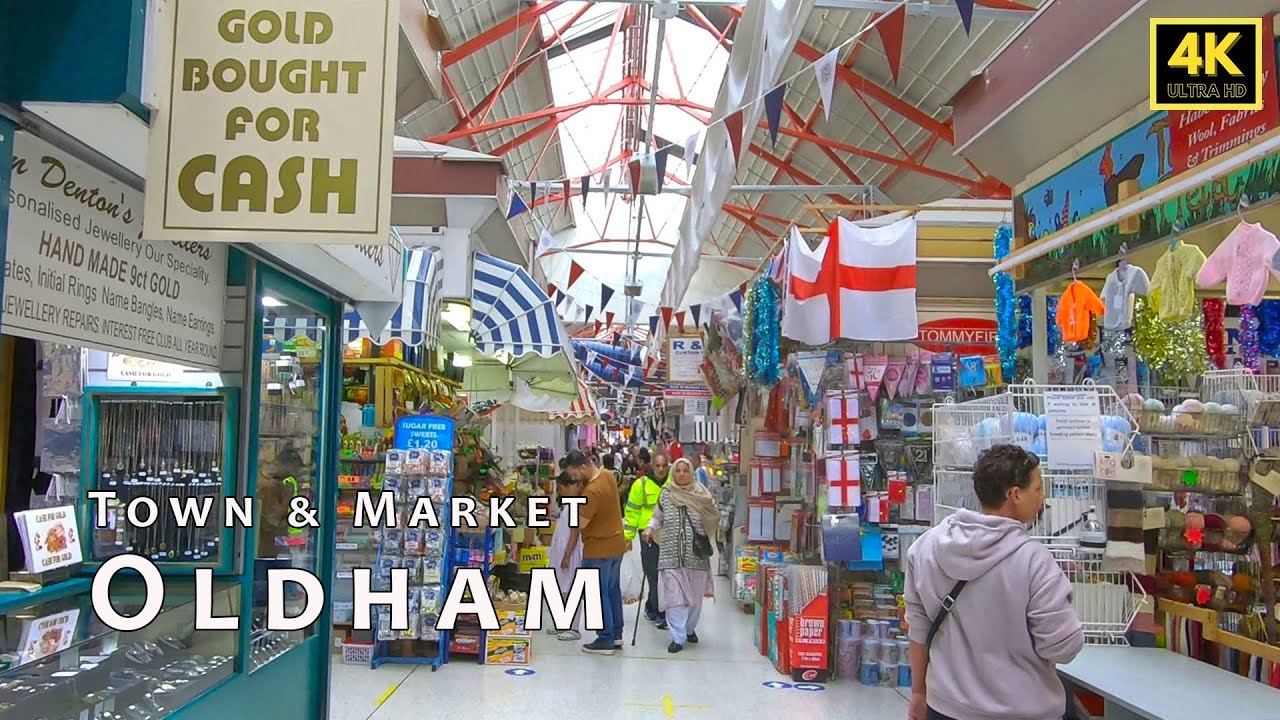 🇬🇧 Oldham town centre, Tommyfield Market Hall and Open Market, Greater Manchester, The U.K.