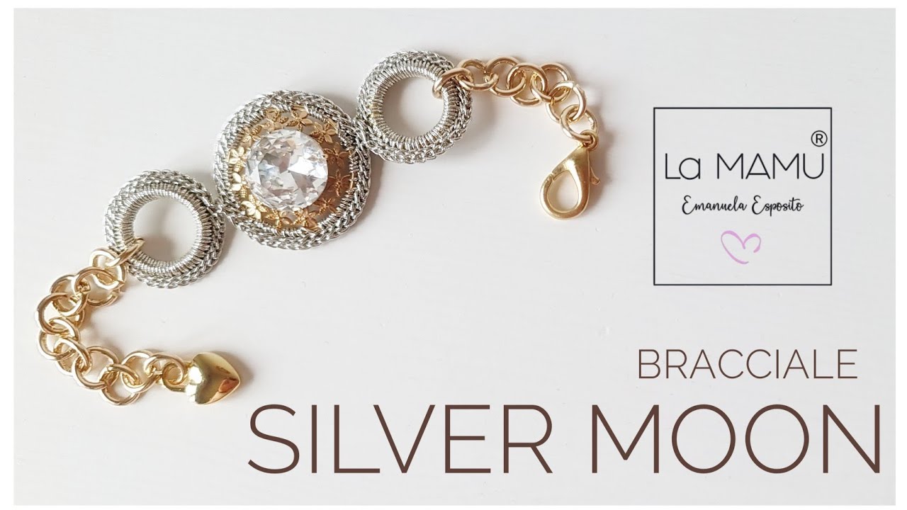 SILVER MOON bracciale ad uncinetto con castone gioiello centrale