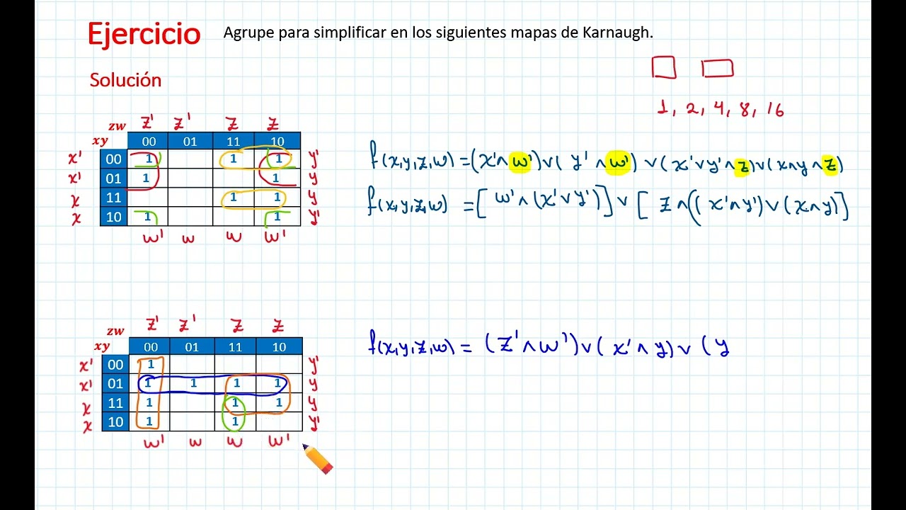 Simplificación de funciones booleanas  de 4 variables, desde el mapa de karnough, Parte 2/2